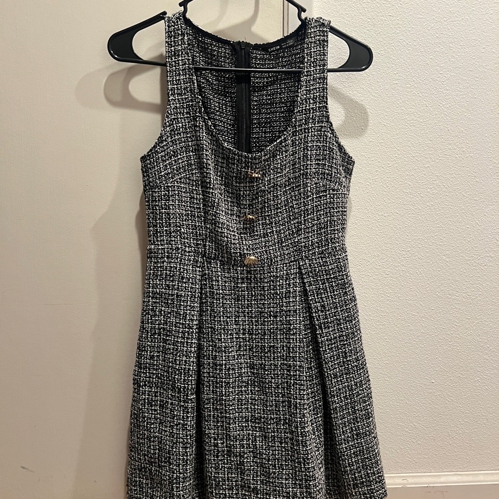 Elegant Black and White Tweed Dress